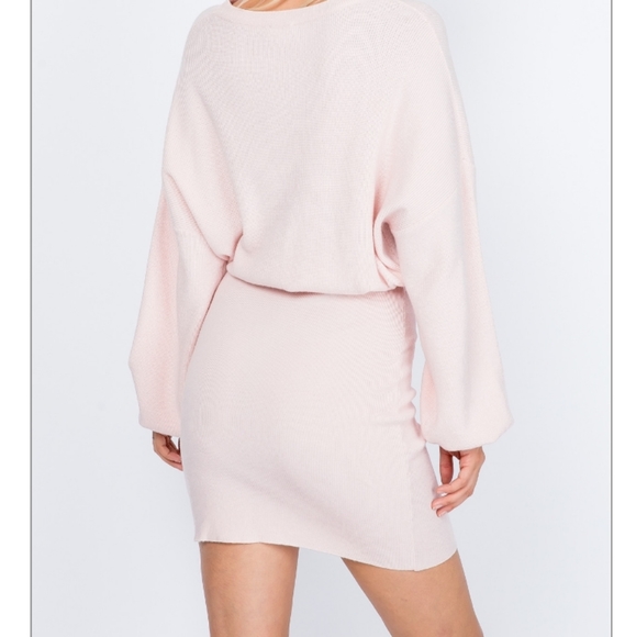 Blush Pink Blouson Top Sweater Dress - Picture 5 of 8